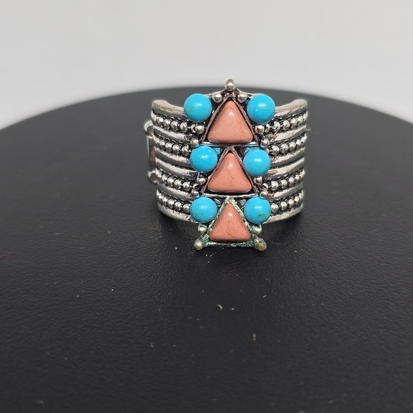 Jewelry - Aztec blue orange silver adjustable ring